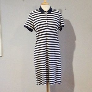 Tommy Bahama Navy & White Stripe Collared Button Up Midi Shirt Dress Large